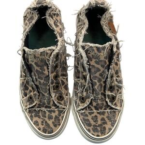 Blowfish Malibu Womens Leopard Print Distressed Canvas Slip On Sneakers Brown